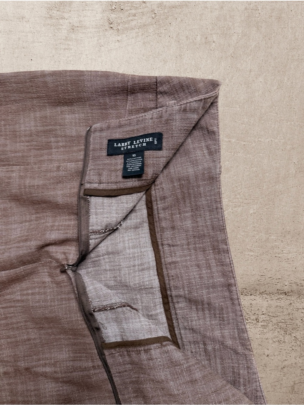 Larry Levine Stretch Above Knee Skirt Heathered Brown Button Vent Size 10 - Picture 5 of 5